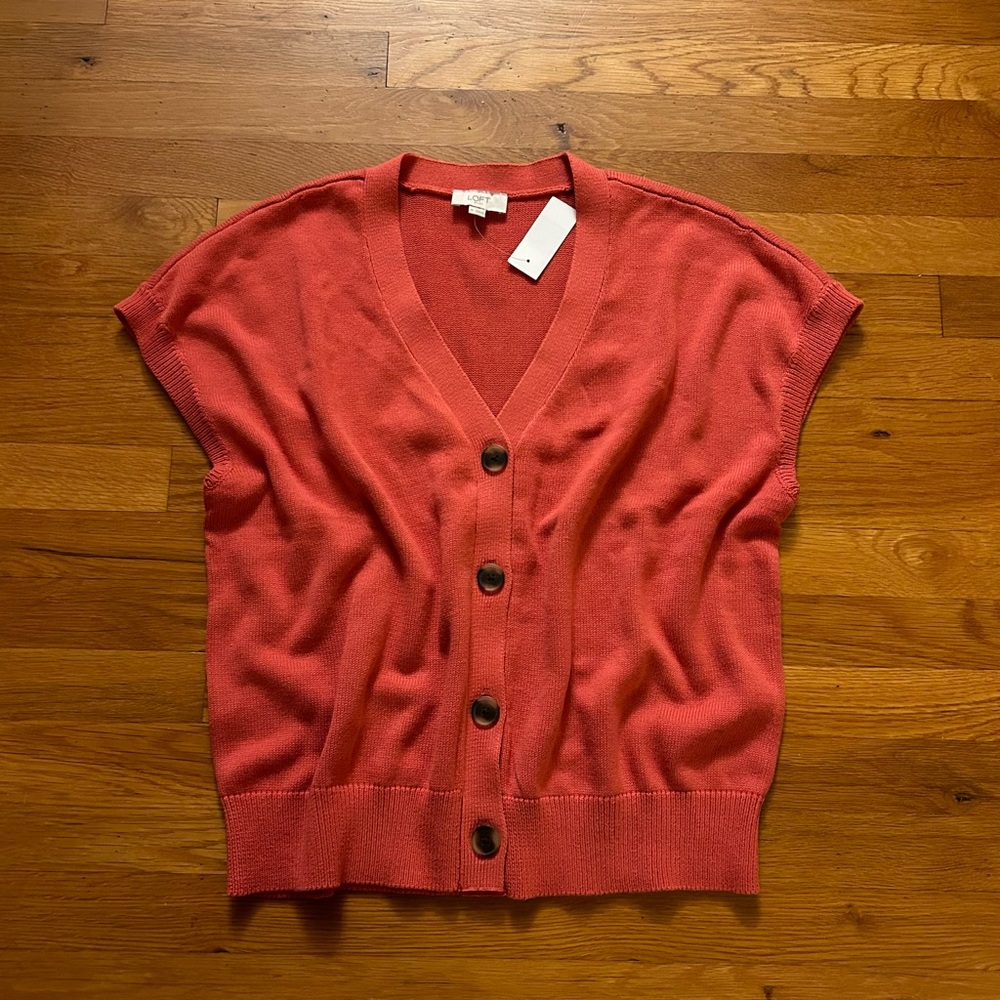 Sweater Vest Just Over the Shoulder LOFT Outlet Big Buttons Rose Cardigan NWT XL